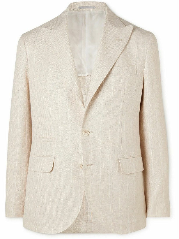 Photo: Brunello Cucinelli - Unstructured Striped Linen, Wool and Silk-Blend Blazer - Neutrals