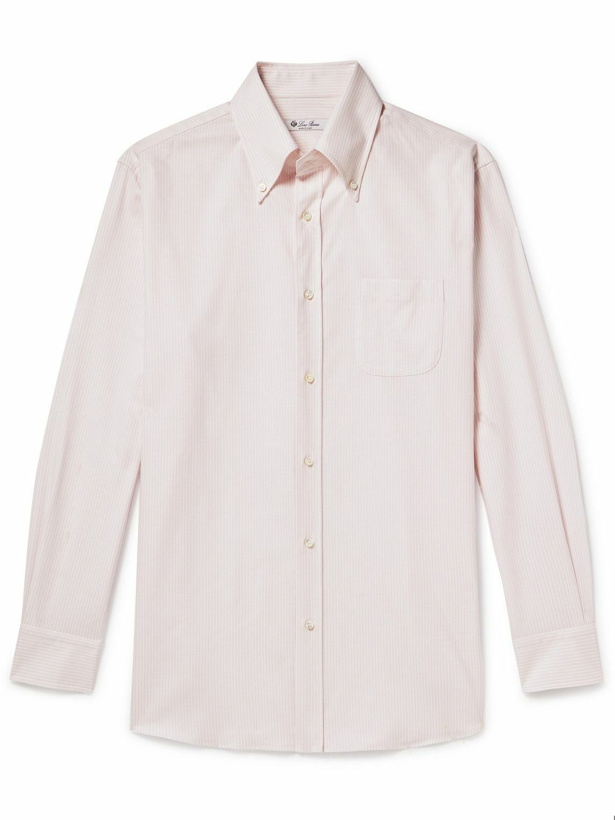 Photo: Loro Piana - Button-Down Collar Striped Cotton Oxford Shirt - Pink