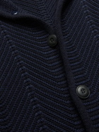 GIORGIO ARMANI - Slim-Fit Striped Knitted Cotton, Cashmere and Silk-Blend Shirt - Blue