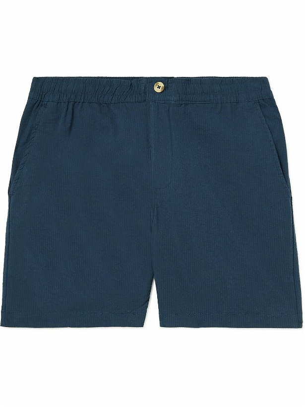 Photo: Onia - Slim-Fit Stretch-Cotton Seersucker Shorts - Blue
