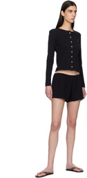 LESET Black Pointelle Classic Crew Cardigan