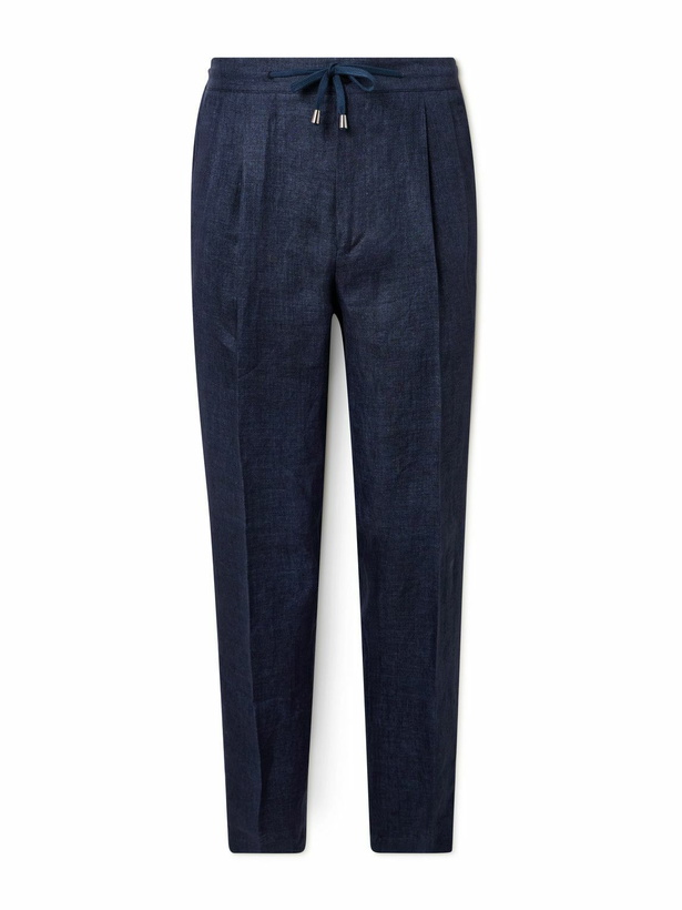 Photo: De Petrillo - Straight-Leg Pleated Linen Drawstring Trousers - Blue
