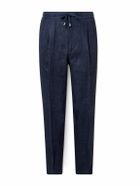 De Petrillo - Straight-Leg Pleated Linen Drawstring Trousers - Blue