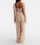 Blumarine Lace-trimmed satin wide-leg pants