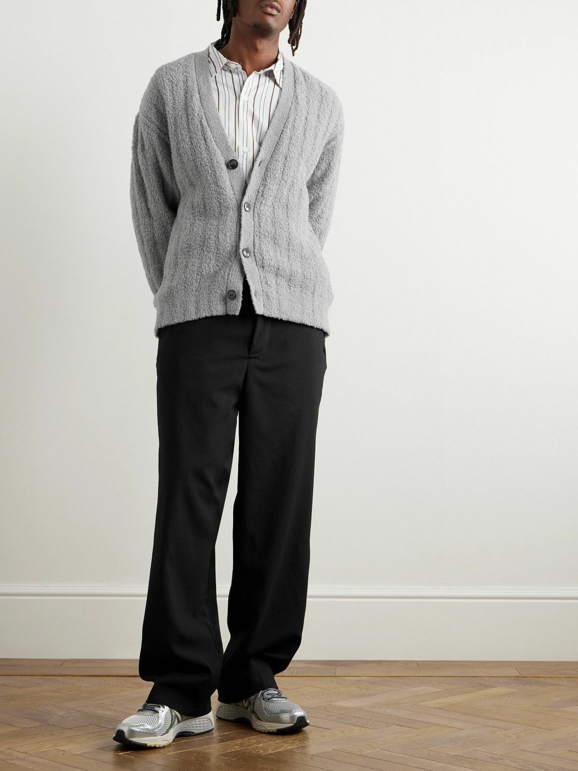 mfpen House Ribbed WoolBlend Bouclé Cardigan Gray mfpen