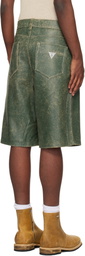 GUESS USA Green Crackle Leather Shorts