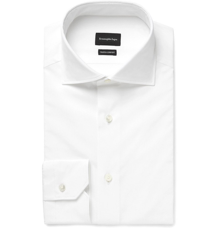 Photo: Ermenegildo Zegna - White Slim-Fit Cutaway-Collar Cotton-Poplin Shirt - White