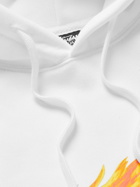 Stussy - Flames Logo-Print Cotton-Blend Jersey Hoodie - White