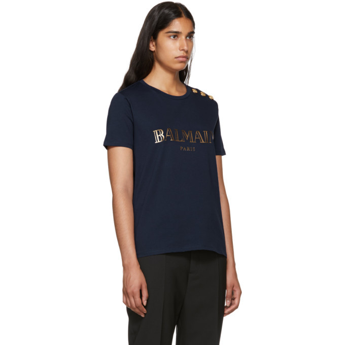 Navy balmain hot sale t shirt