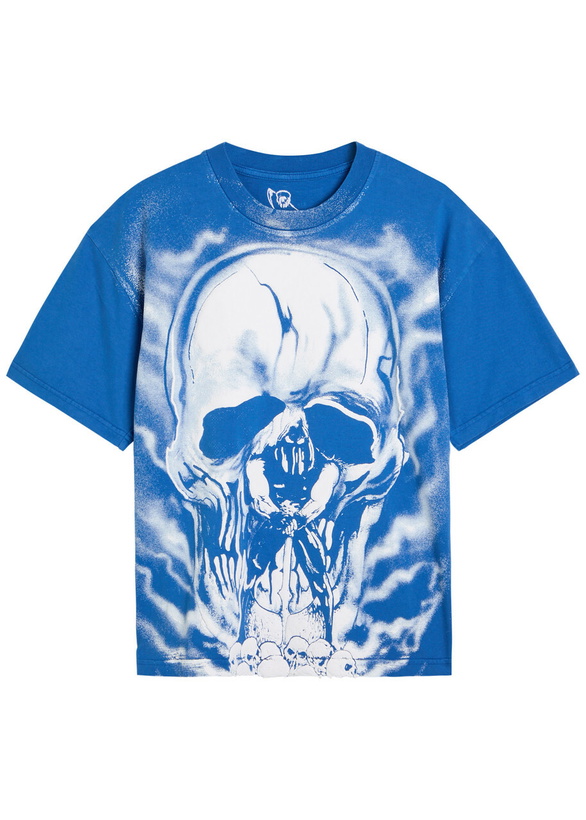 Photo: Warren Lotas Skull Executioner Puff Print Cotton T-shirt Blue