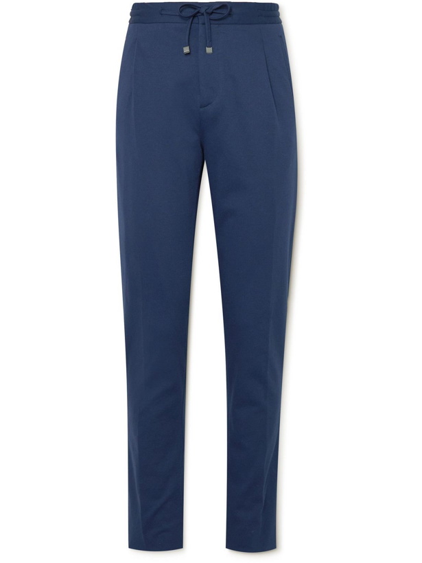 Photo: Lardini - Tapered Stretch Cotton-Blend Drawstring Trousers - Blue