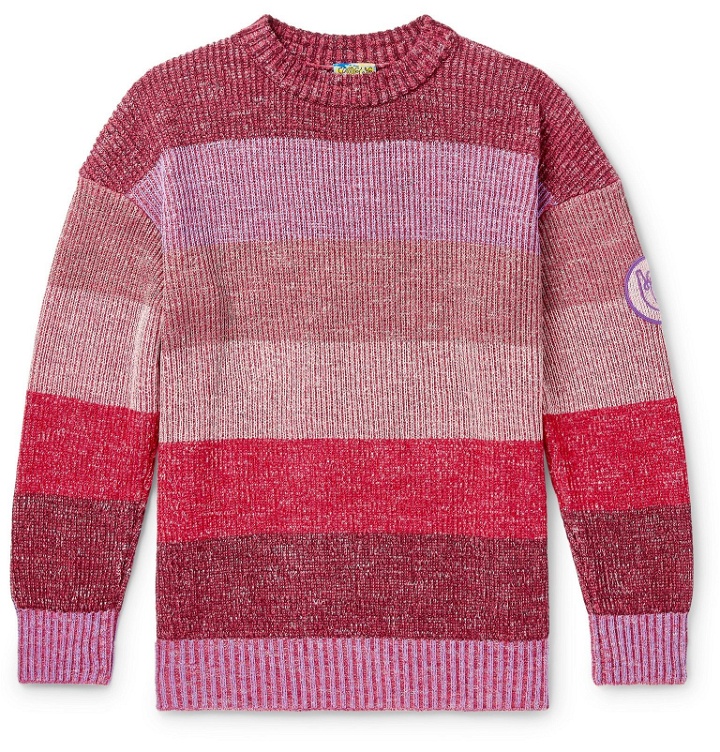 Photo: Loewe - Eye/LOEWE/Nature Logo-Appliquéd Striped Mélange Cotton-Blend Sweater - Pink