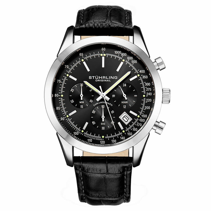 Photo: Stuhrling Original Monaco Quartz Black Dial Mens Watch M13659