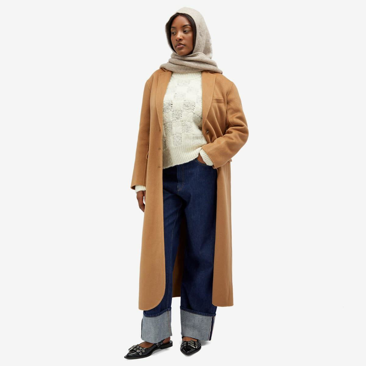 GANNI Women's Soft Wool Balaclava in Almond Milk GANNI