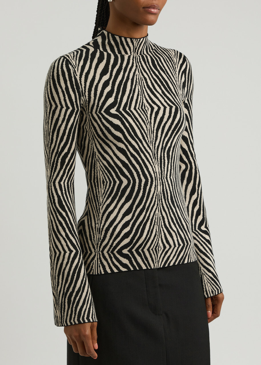 BY Malene Birger Bernie Zebra-intarsia Stretch-knit Jumper Brown