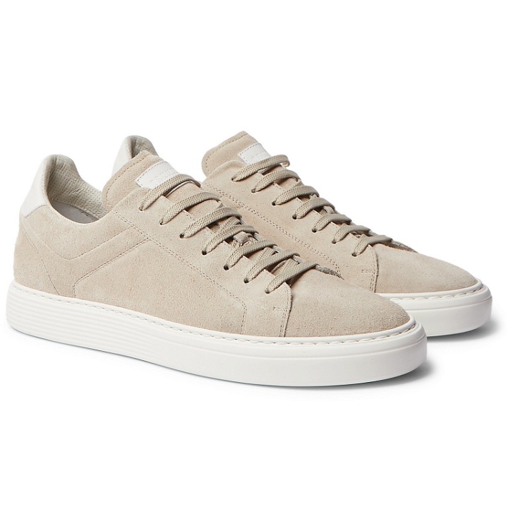 Photo: Brunello Cucinelli - Leather-Trimmed Brushed-Suede Sneakers - Neutrals