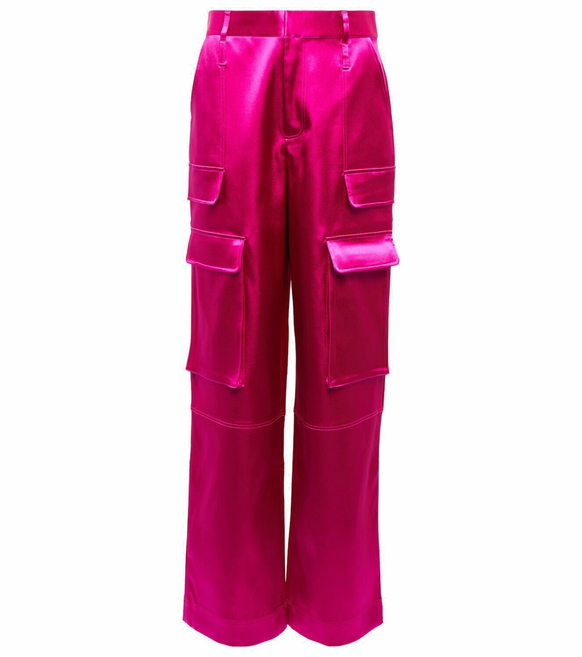 FRAME Cargo Wide-Leg Satin Pants In Pink