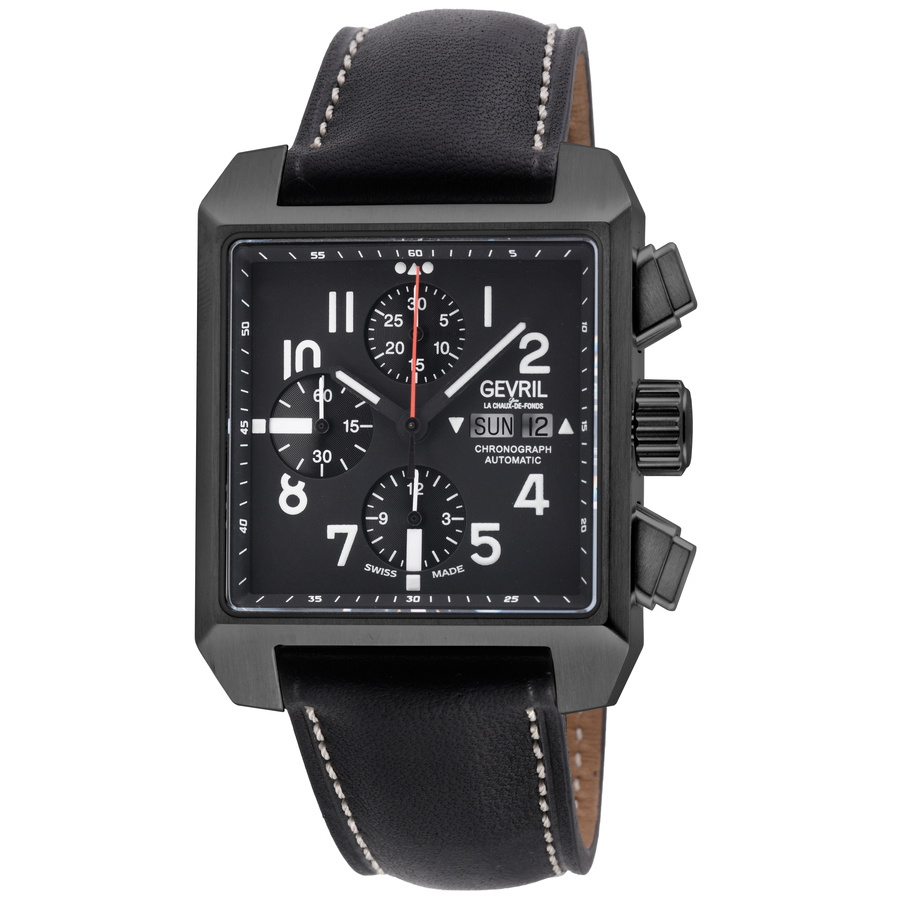 Gevril Herald Square Chronograph Automatic Black Dial Mens Watch