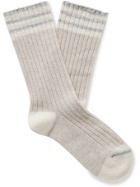 BRUNELLO CUCINELLI - Striped Ribbed Cashmere Socks - Neutrals