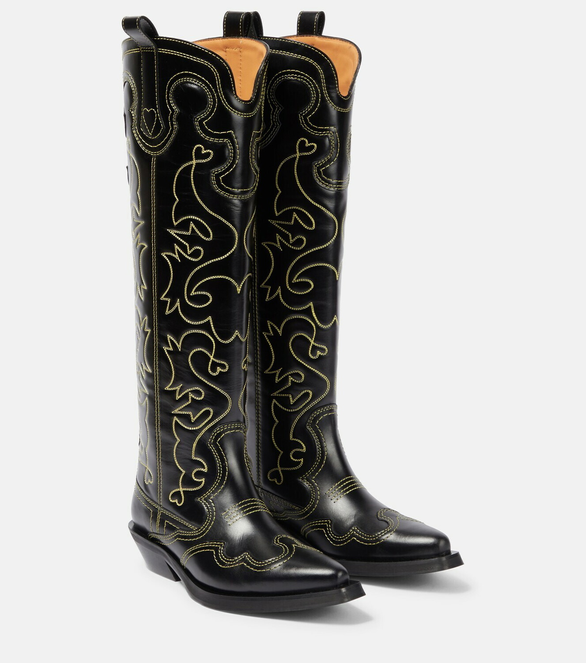 Ganni - Embroidered leather cowboy boots
