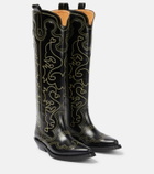 Ganni - Embroidered leather cowboy boots