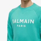 Balmain Men's Classic Paris Crew Sweat in Water Green/White