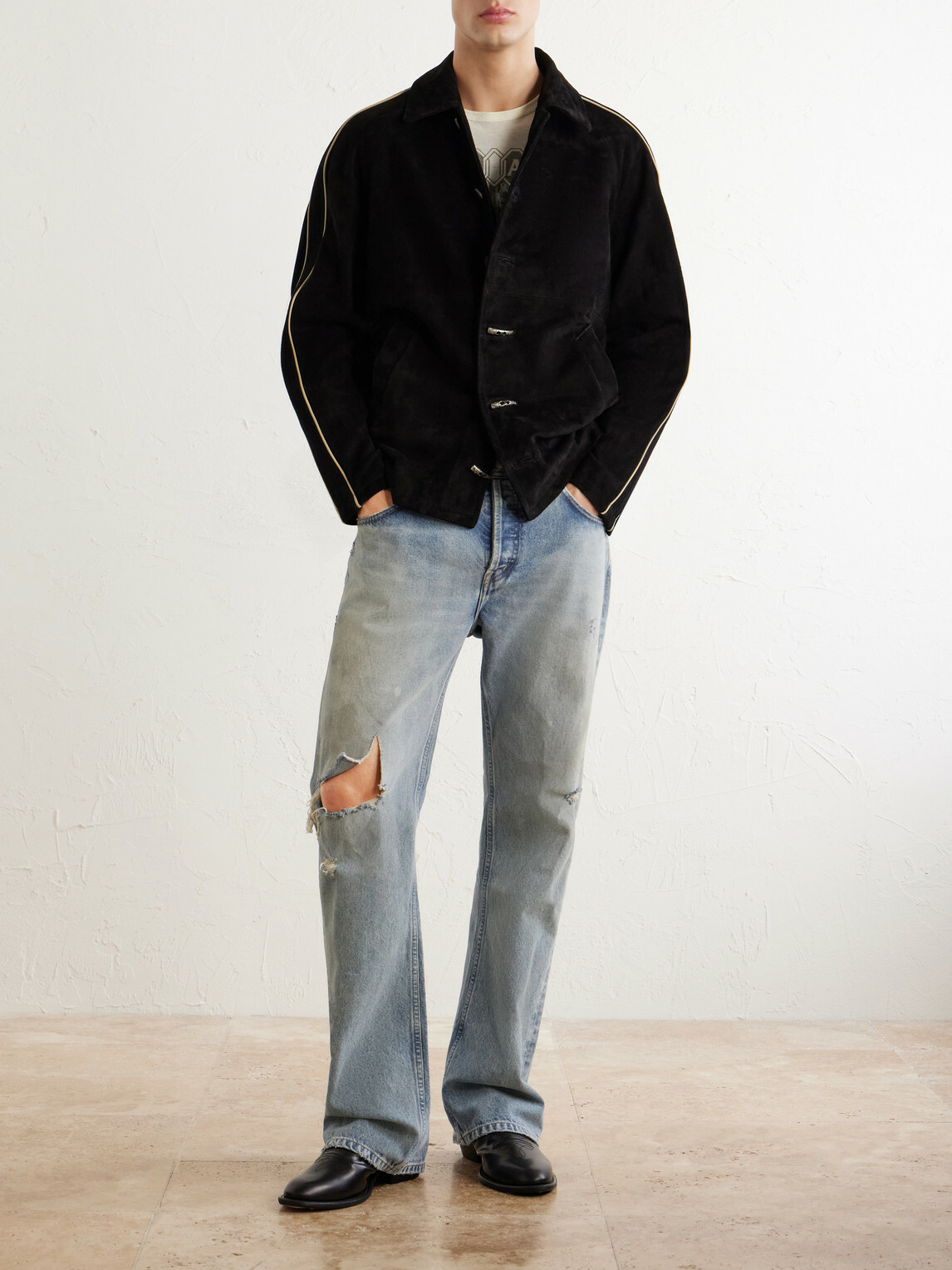 Enfants Riches Déprimés - Académie Embellished Suede Jacket - Black