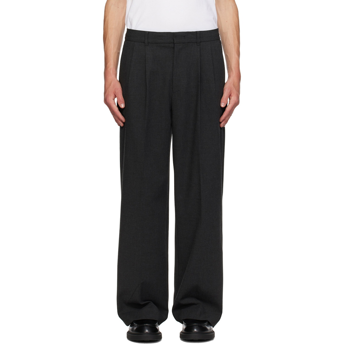 Dunst Gray Double Pleated Wide Slack Trousers