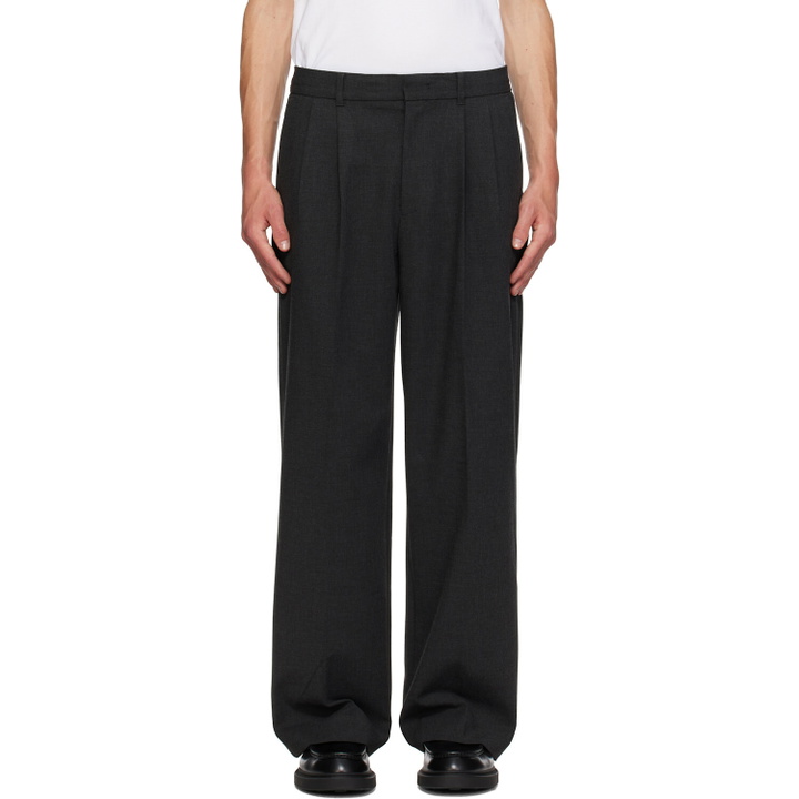 Photo: Dunst Gray Double Pleated Wide Slack Trousers