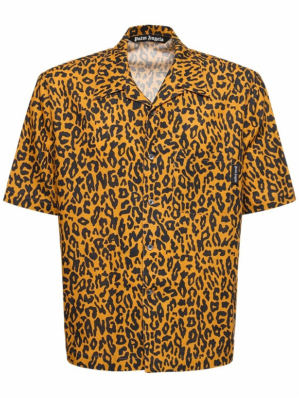 Photo: PALM ANGELS - Cheetah Linen Blend Bowling Shirt