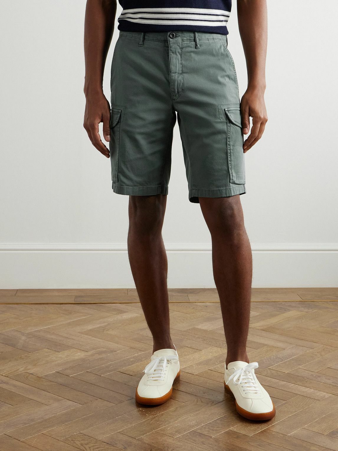 Incotex - Straight-Leg Textured Cotton-Blend Cargo Shorts - Green