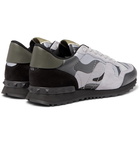 Valentino - Valentino Garavani Rockrunner Camouflage-Print Canvas, Leather and Suede Sneakers - Gray