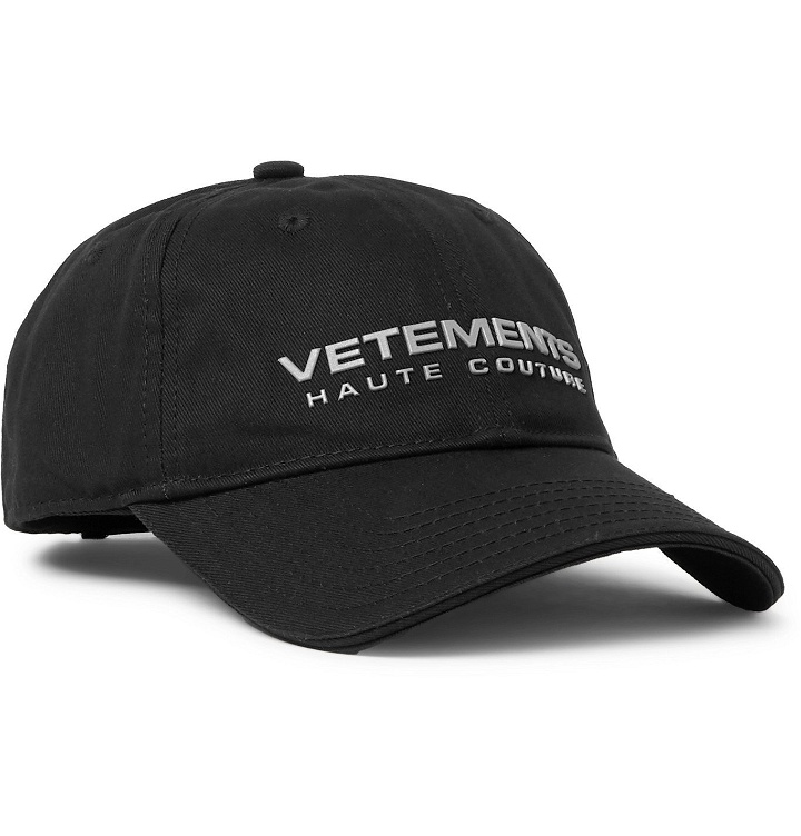Photo: Vetements - Logo-Appliquéd Cotton-Twill Baseball Cap - Black