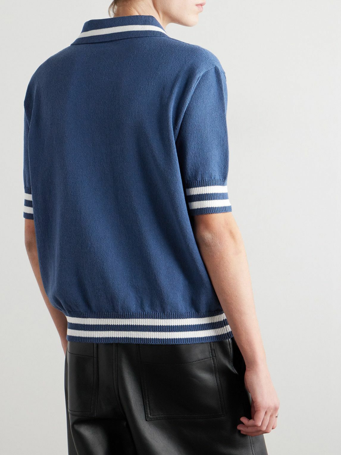 Balmain - Logo-Embroidered Striped Knitted Polo Shirt - Blue