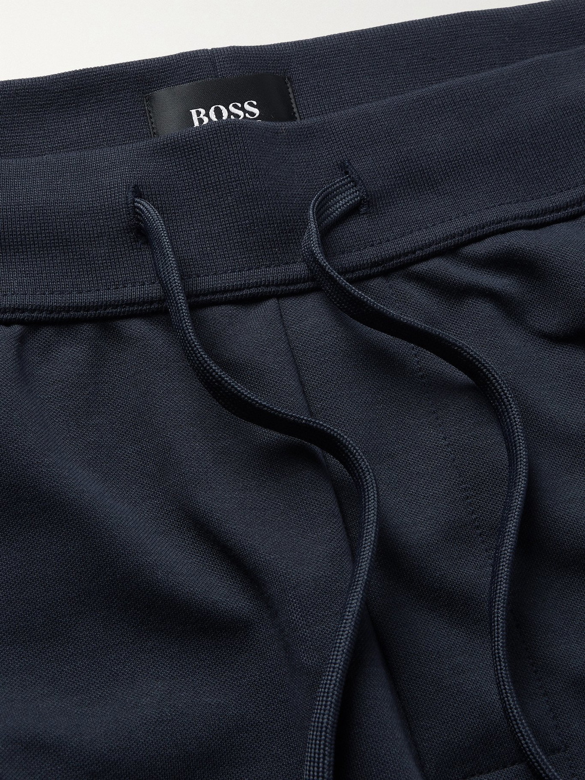 HUGO BOSS - Tapered Piped Logo-Print Cotton-Blend Jersey Track Pants - Blue