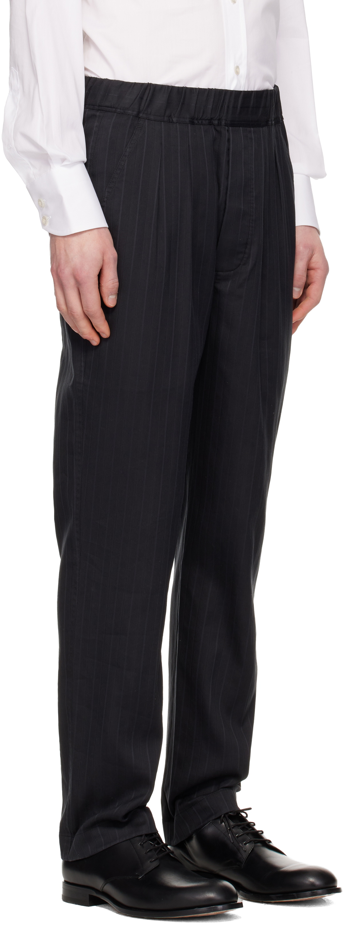 TOM FORD Black Herringbone Stripe Pleated Lounge Pants