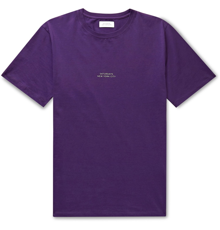 Photo: Saturdays NYC - Gotham Logo-Print Cotton-Jersey T-Shirt - Purple