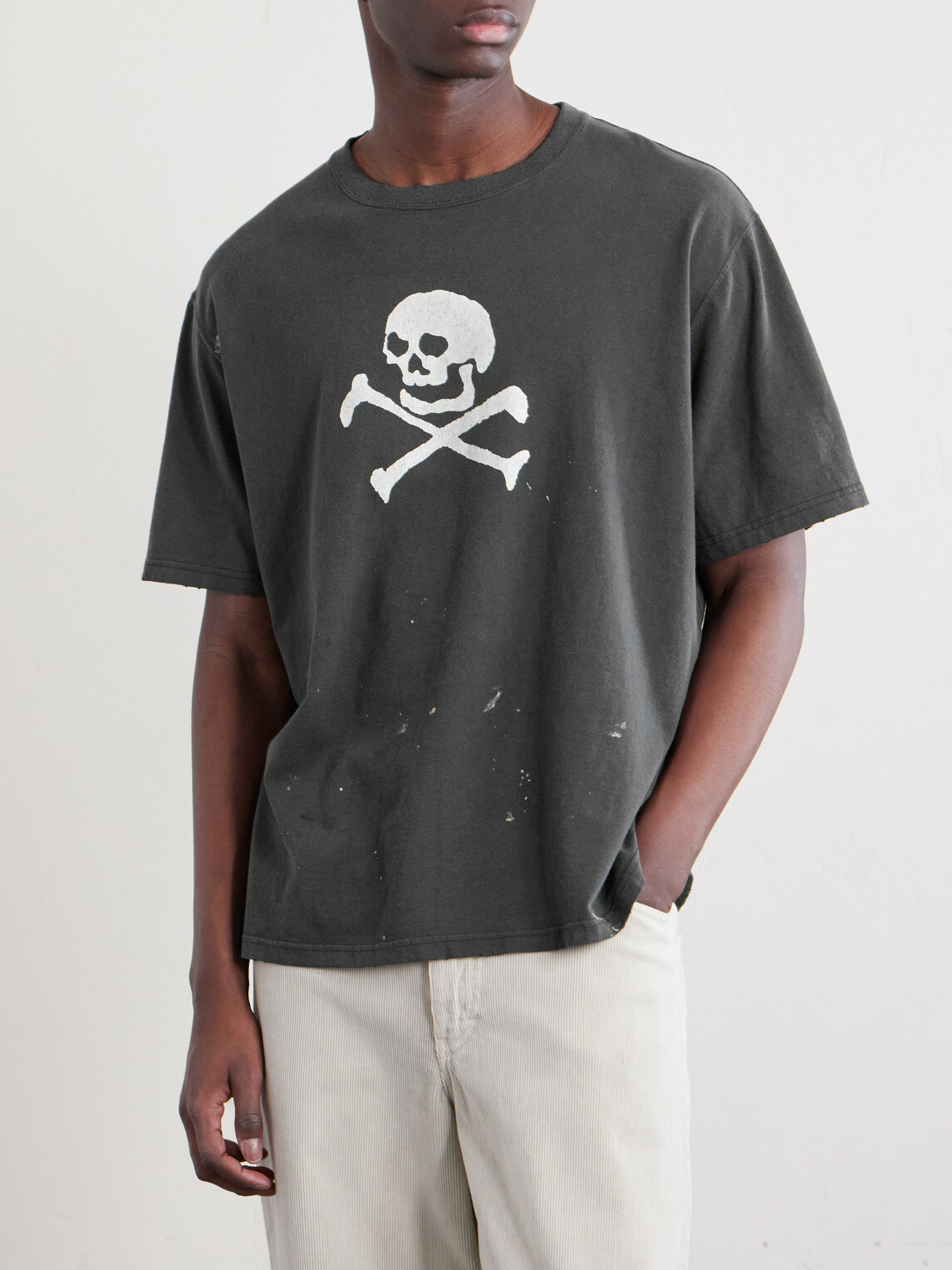 OrSlow - Vintage Fade Printed Paint-Splattered Cotton-Jersey T-Shirt - Black