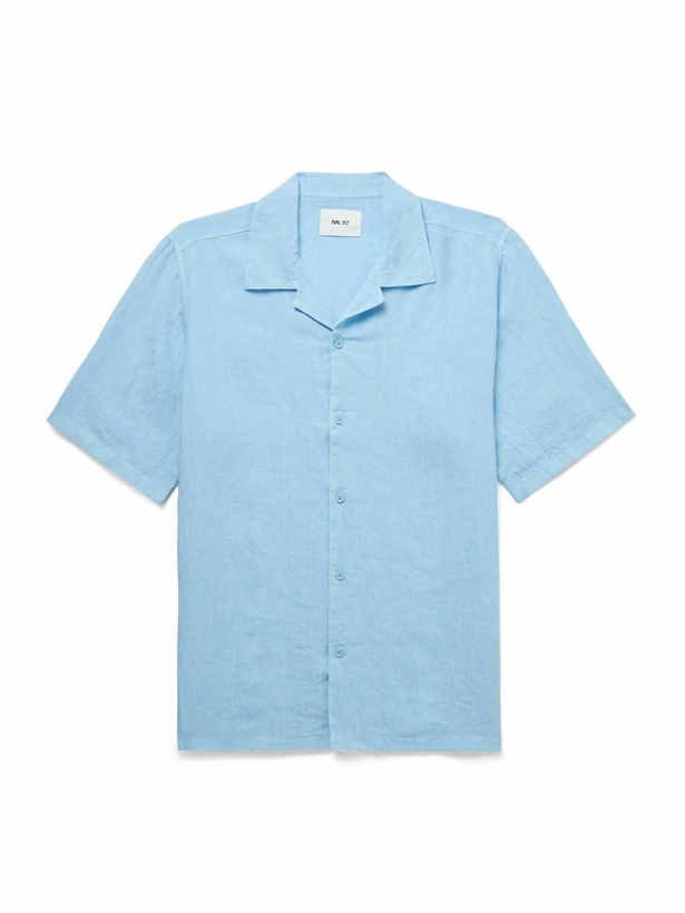 Photo: NN07 - Julio 5706 Convertible-Collar Linen Shirt - Blue