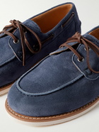 Brunello Cucinelli - Leather-Trimmed Suede Boat Shoes - Blue