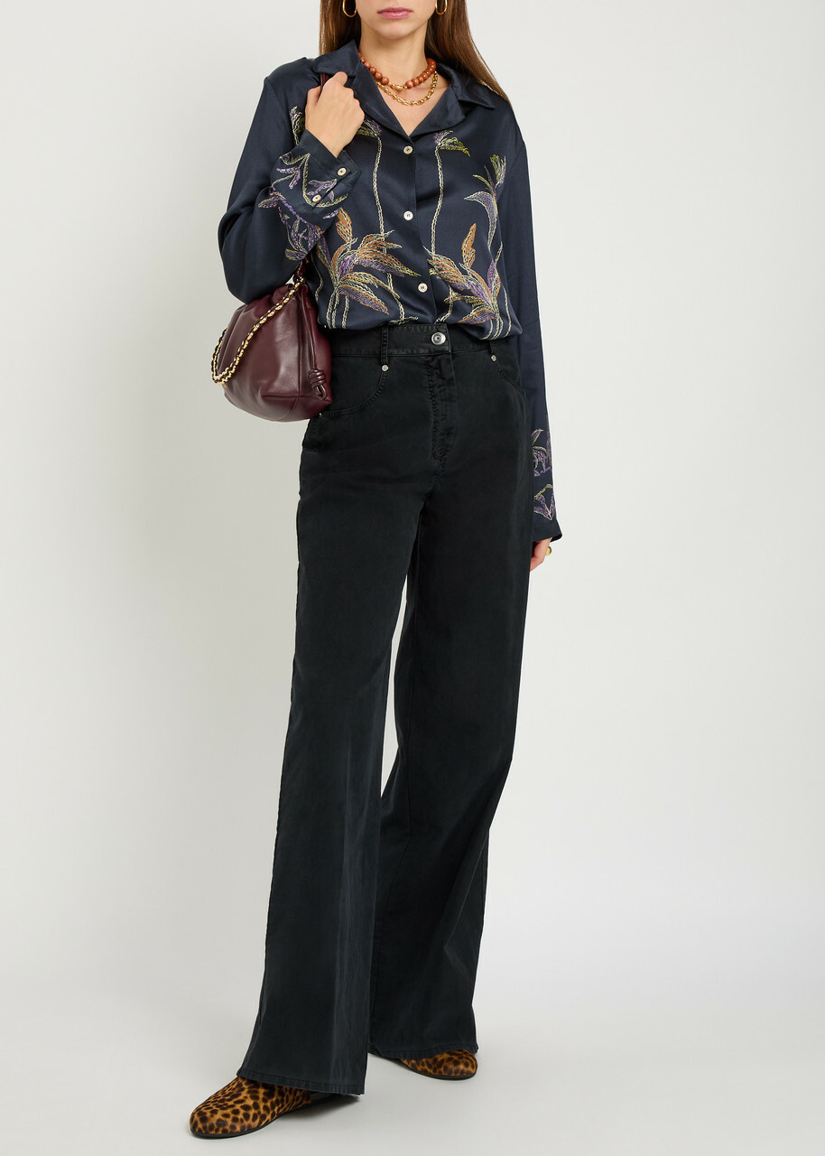 Forte_forte Wide-leg Brushed Cotton Trousers Navy