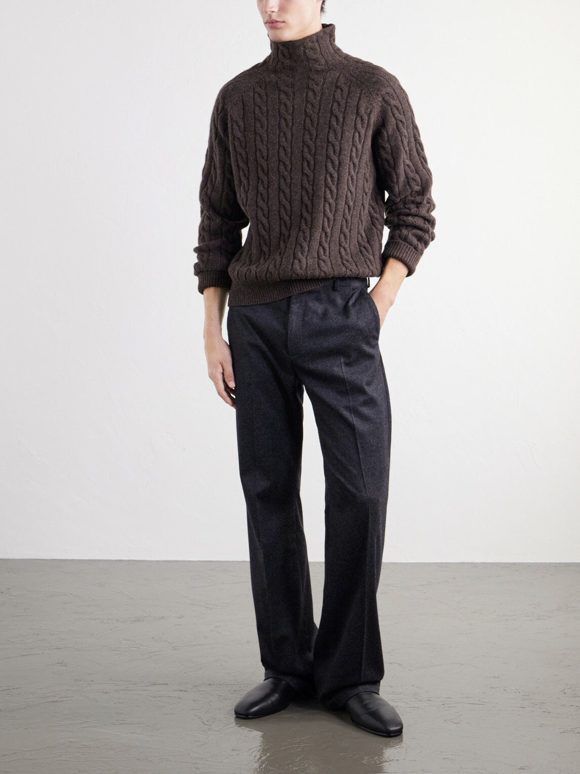 TOTEME - Cable-Knit Wool Rollneck Sweater - Brown