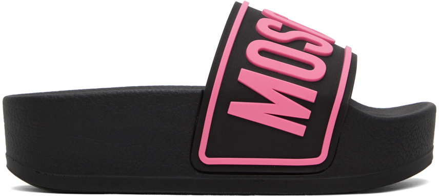 Moschino Black & Pink Platform Pool Slides Moschino