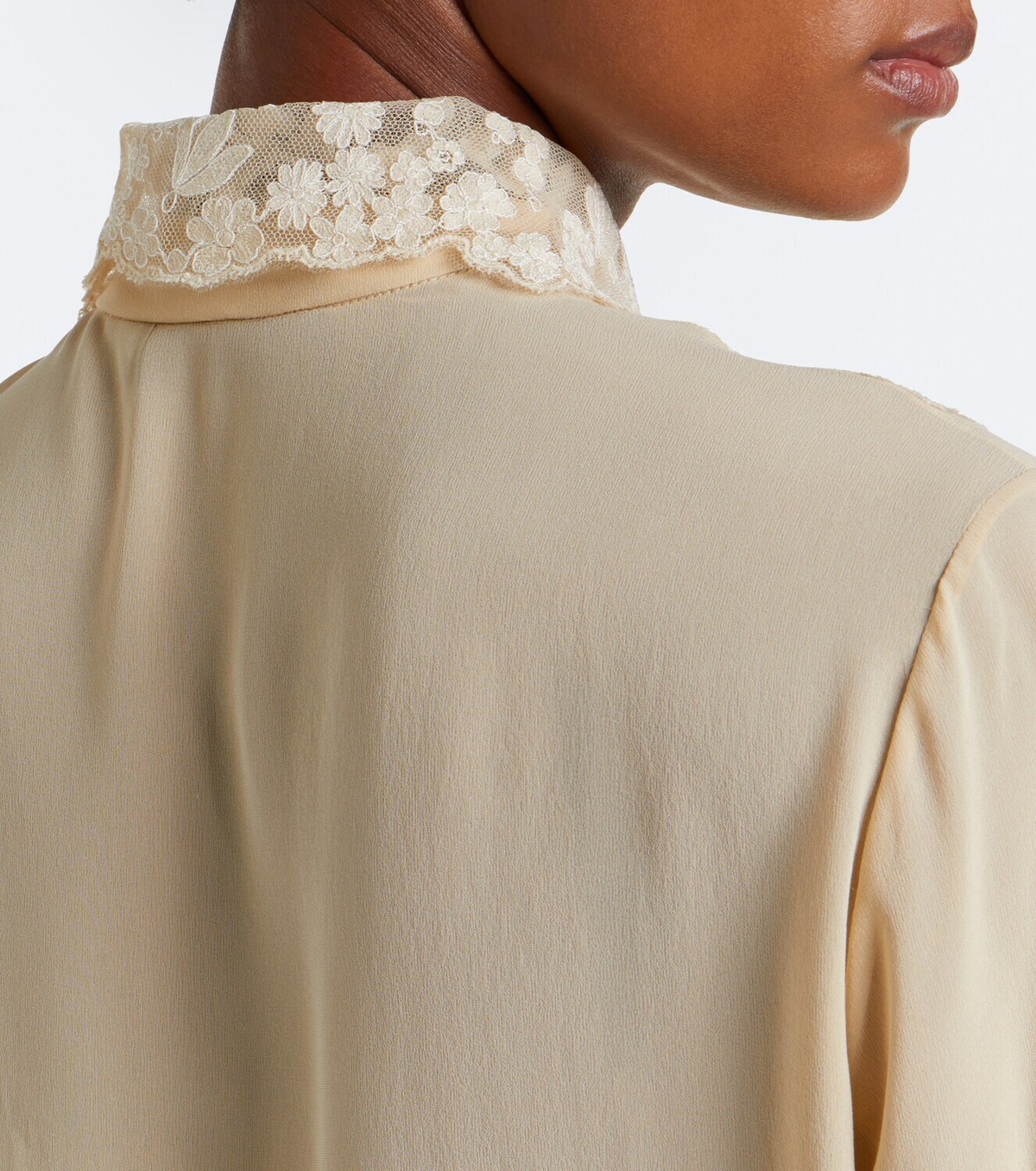 Fendi Lace-trimmed silk georgette shirt