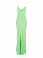 TwinSet Green Long Dress With Thin Shoulder Straps And Metallic Logo Plaque On The Back In Tech Fabric Woman