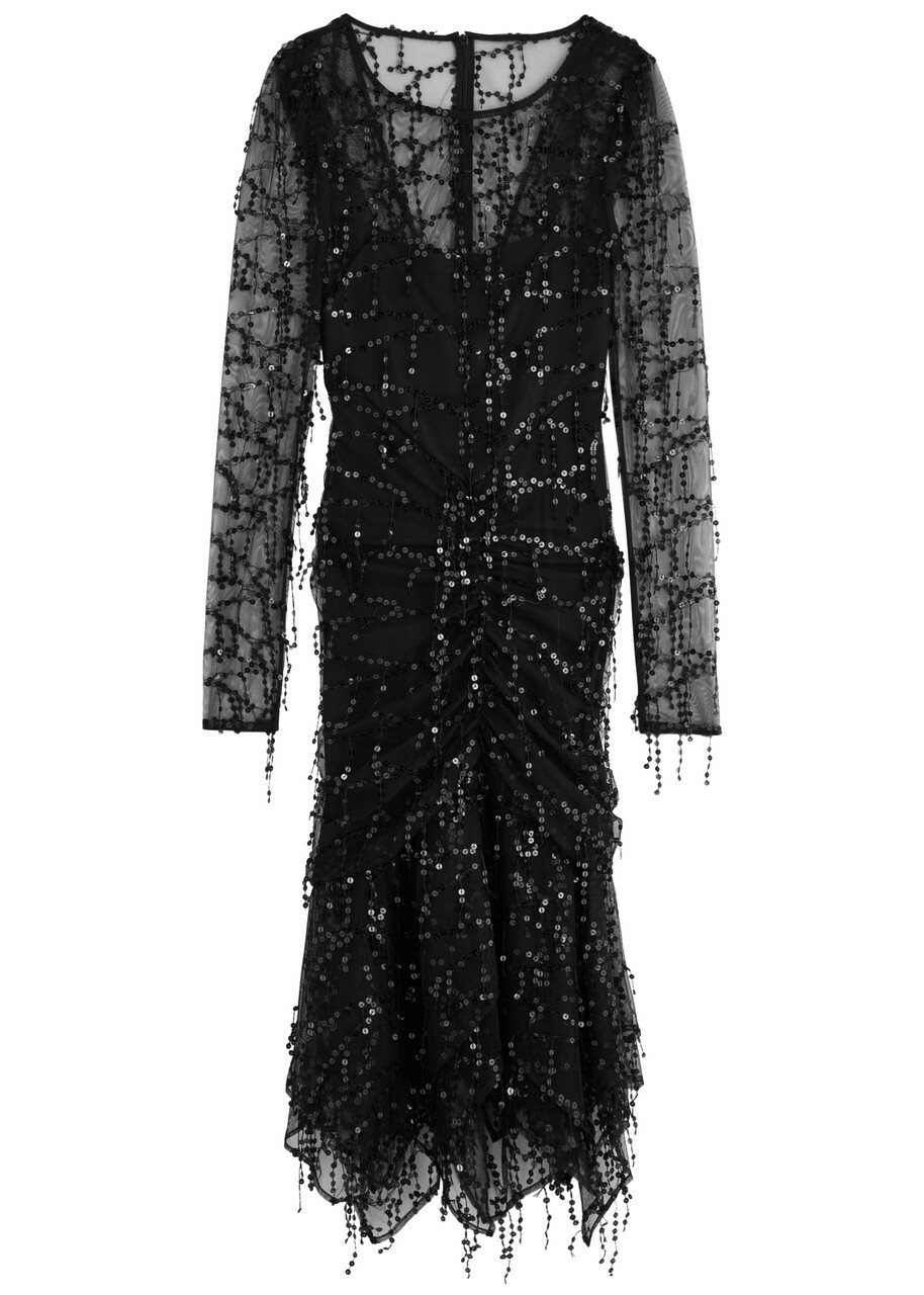 Paris Georgia Bianca Fringed Tulle Midi Dress Black