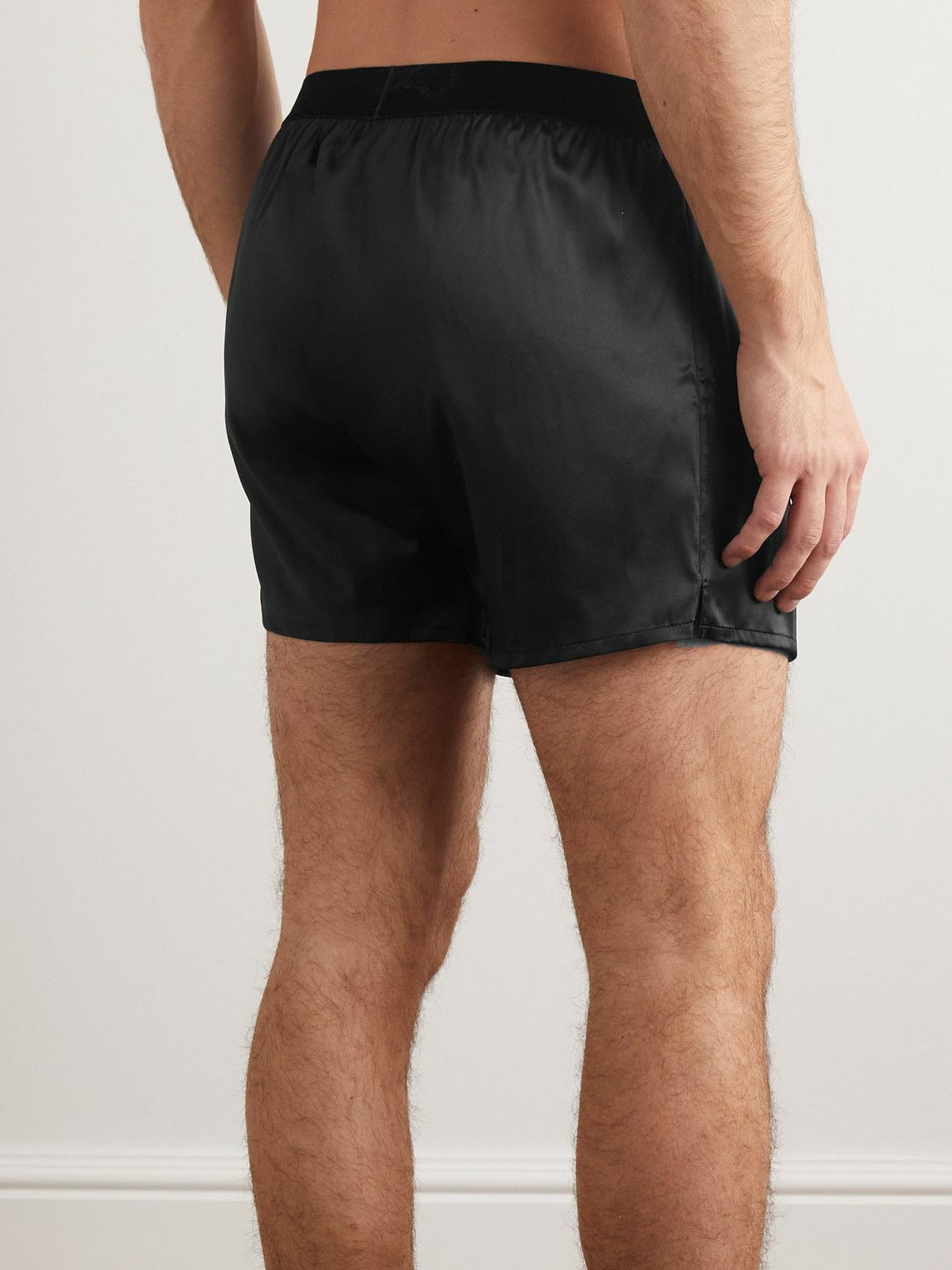 TOM FORD - Velvet-Trimmed Silk-Satin Boxer Shorts - Black