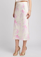 Loveshackfancy Castle Floral-print Satin Midi Skirt Pink