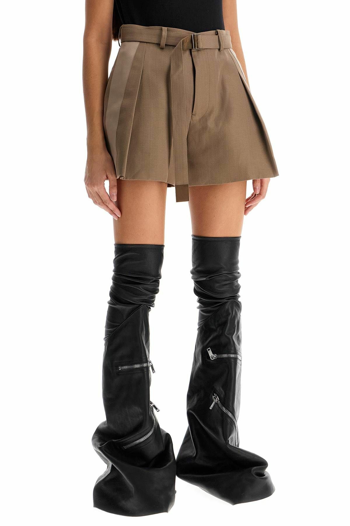 SACAI silk and cotton blend shorts set Beige Sacai