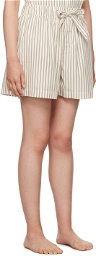 Tekla Off-White & Brown Striped Pyjama Shorts